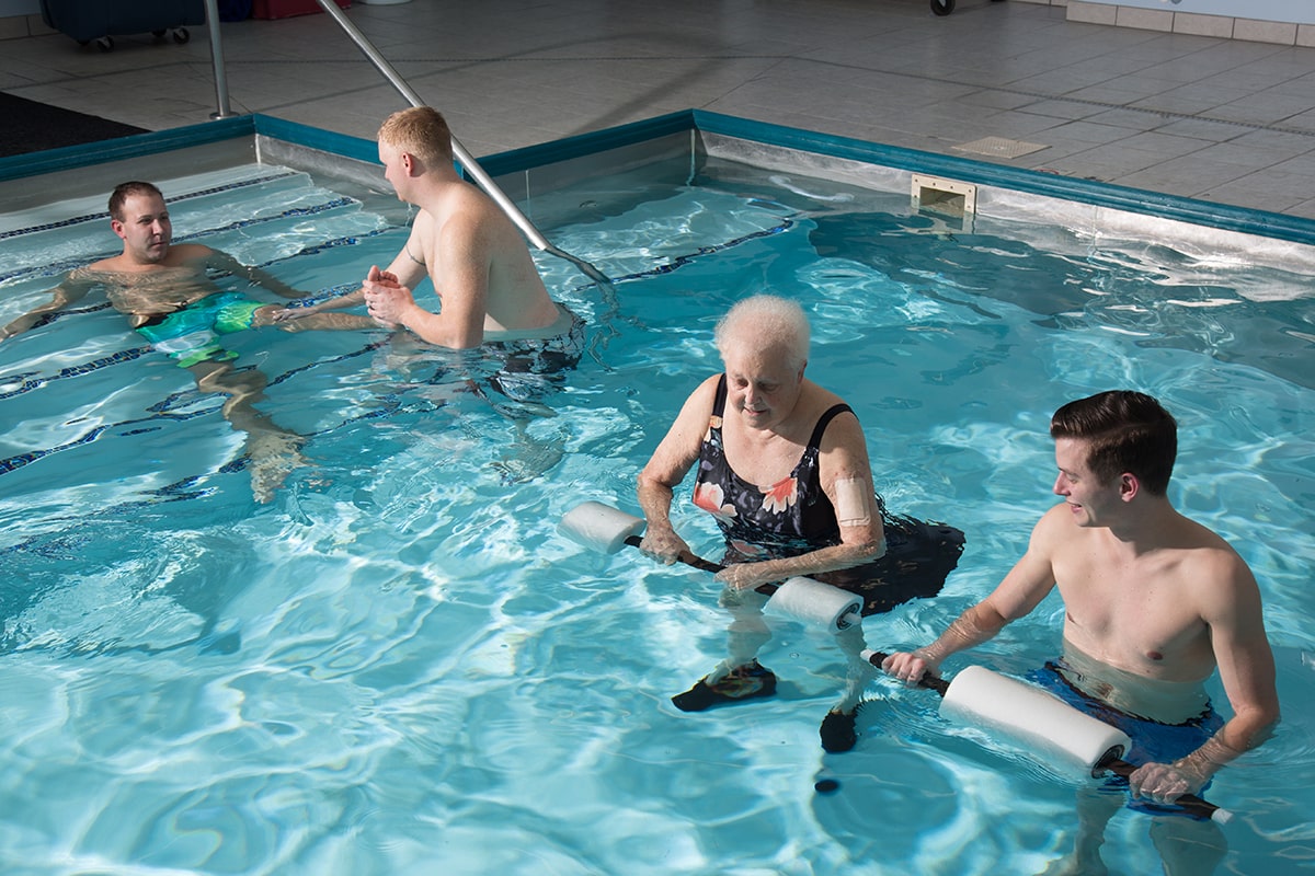 Several patients undergoing aquatic therapy
